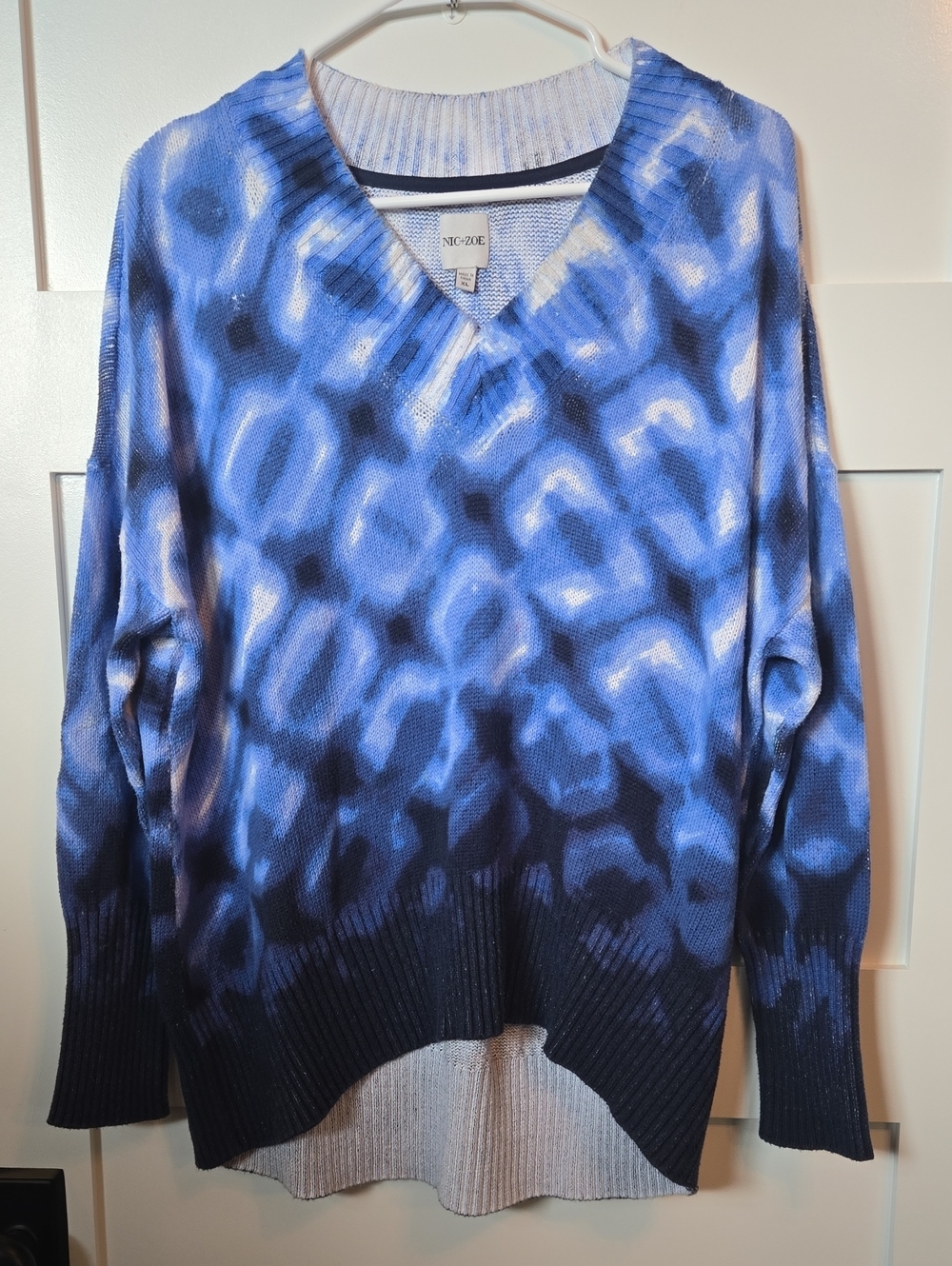 NIC+ZOE Blue Ombre Leopard-Print V-Neck Sweater XL